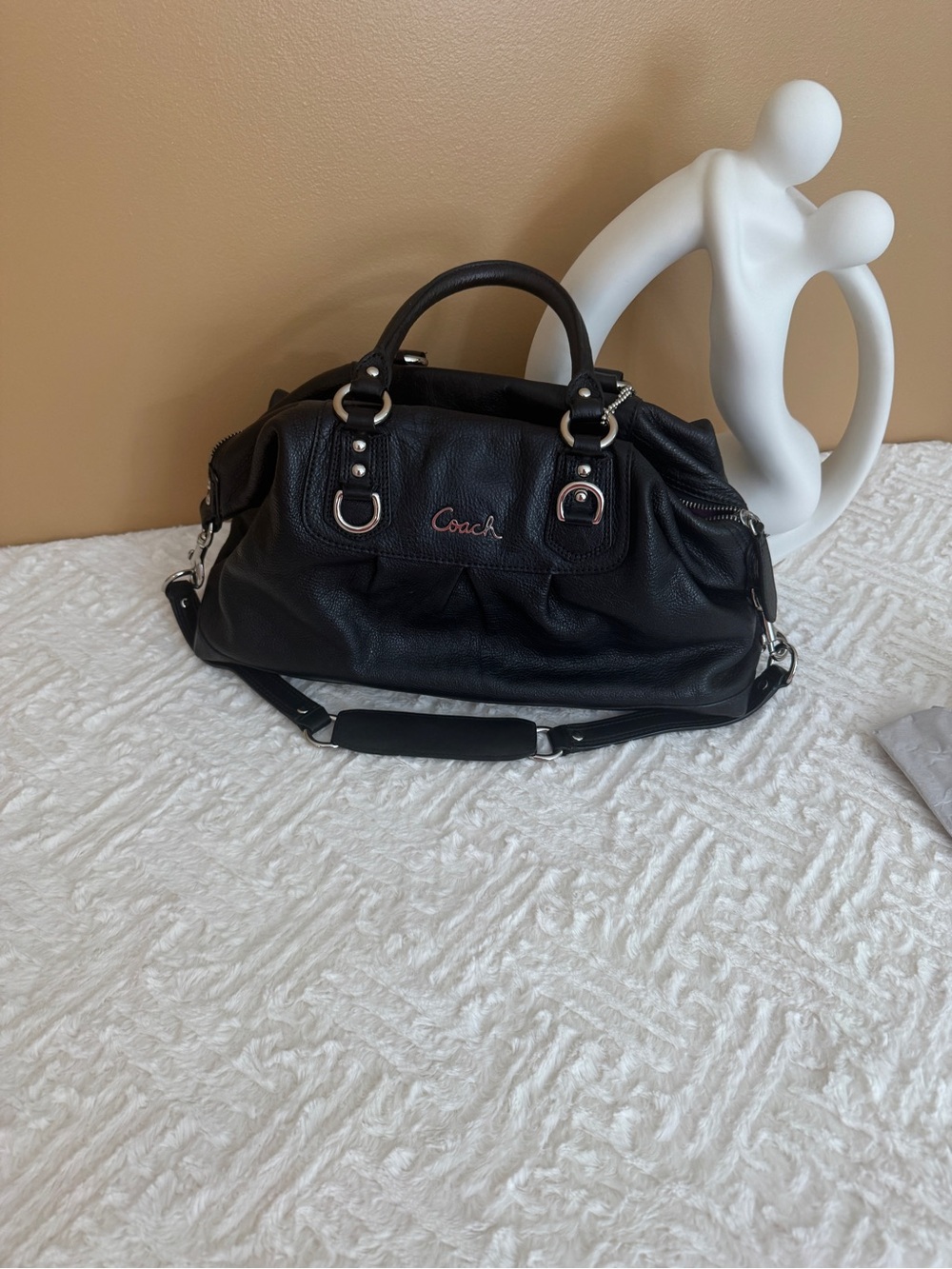 Coach Black Leather Satchel with Silver Hardware